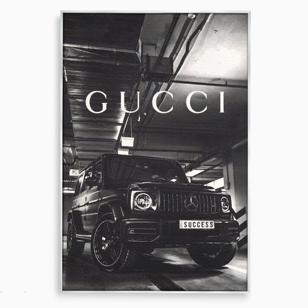 Tablou canvas cu tablou canvas cu masina si text, in rama de aluminiu argintiu
